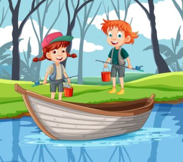 2 kids fishing